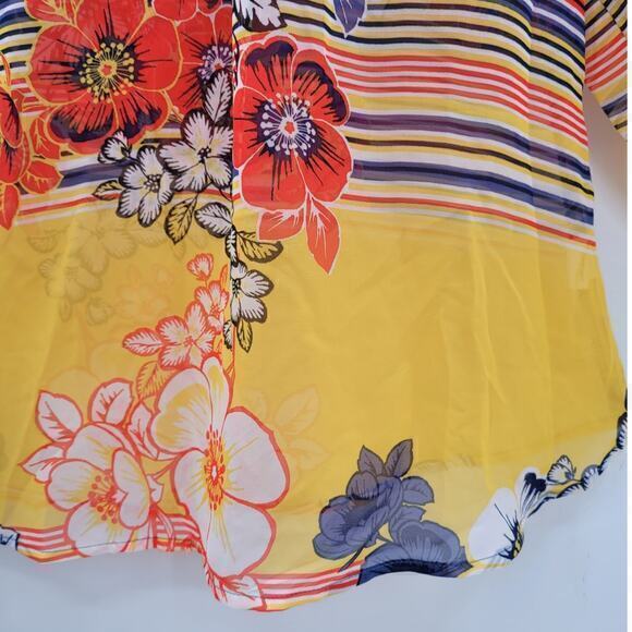 HPAnthropologie Floral Stripe Sheer Long Sleeve Henley Tie Front Blouse - Picture 8 of 13